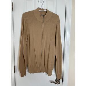 Madison Mens Full Zip Sweater Size Medium Camel Lightweight NEW
